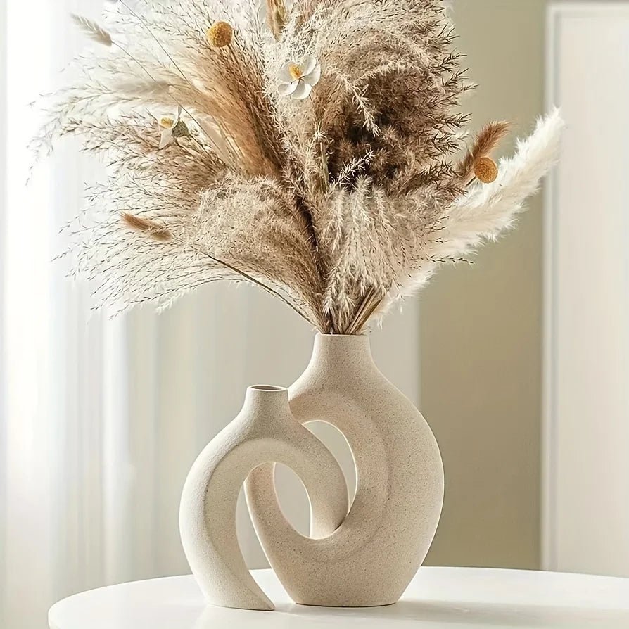 BohoNest Vases – Set of 2 Modern Hollow Ceramics for Home Styling