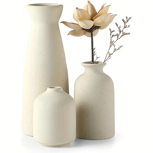 ClayNest Trio – Ceramic Vase Set for Rustic & Farmhouse Home Decor