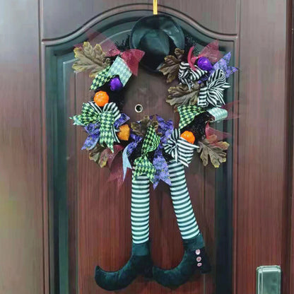 WickedWelcome™ – Long-Legged Witch Halloween Door Wreath