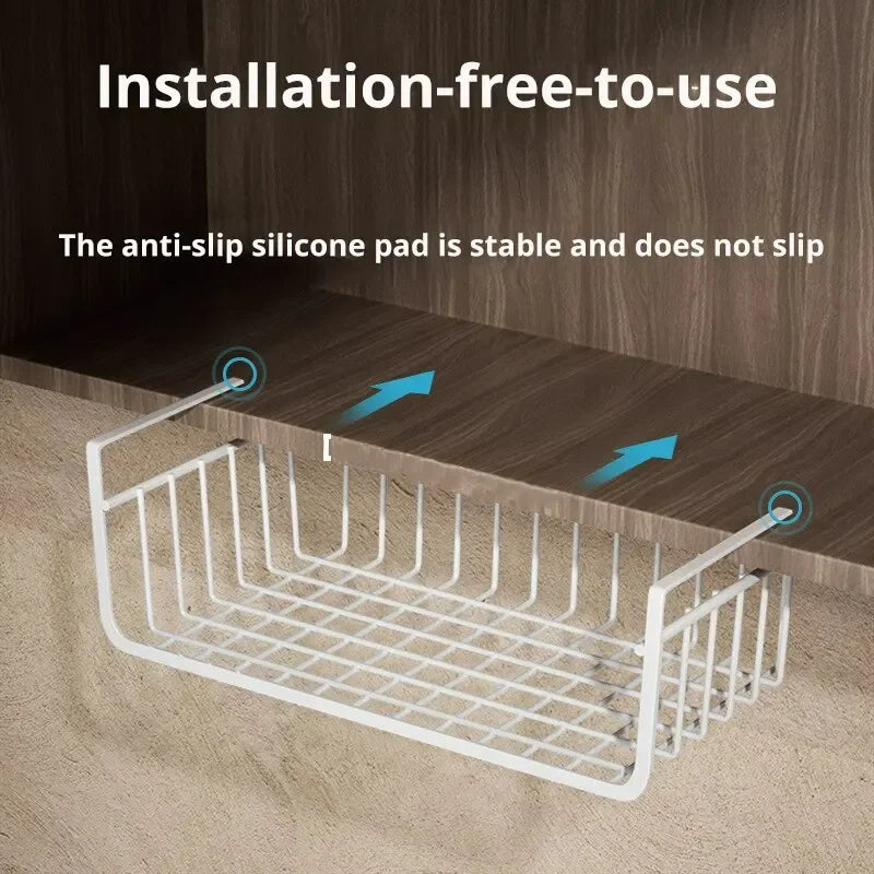 HangEase – Large Iron Under-Shelf Storage Basket for Kitchen & Wardrobe