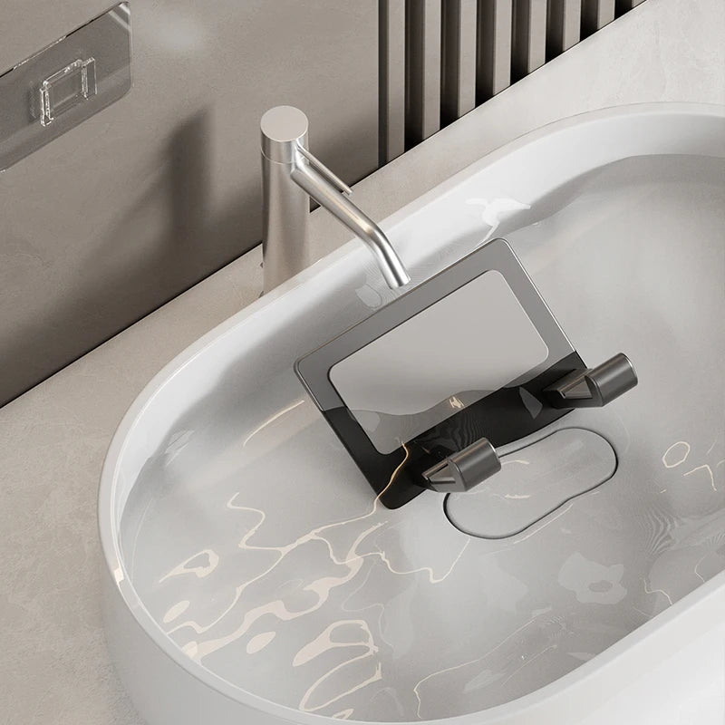 GlamRack™ – Wall-Mounted Hair Dryer & Straightener Holder with Bathroom Shelf