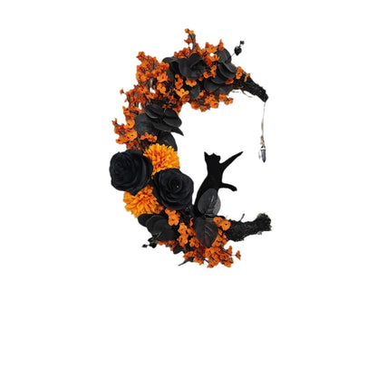 SpookyMoon™ – Black Cat Halloween Wreath for Front Door & Window