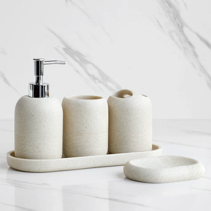 SerenityStone™ – 5-Piece Bathroom Accessory Set in Beige & Grey