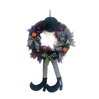 WickedWelcome™ – Long-Legged Witch Halloween Door Wreath