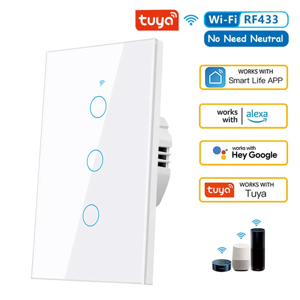 SmartWave™ RF433 – WiFi Touch Light Switch with No Neutral for Alexa & Google