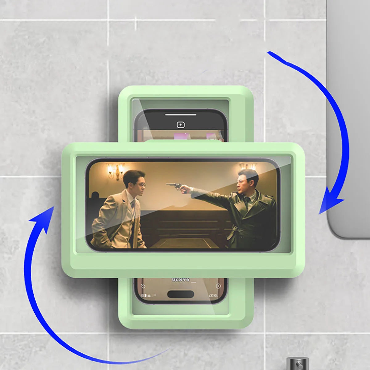 HydroView™ – Self-Adhesive Bathroom Phone Holder with Clear Touch Screen