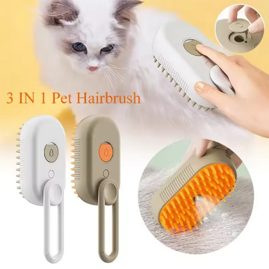 SteamPaws™ 3-in-1 electric cat grooming brush with spray and massage