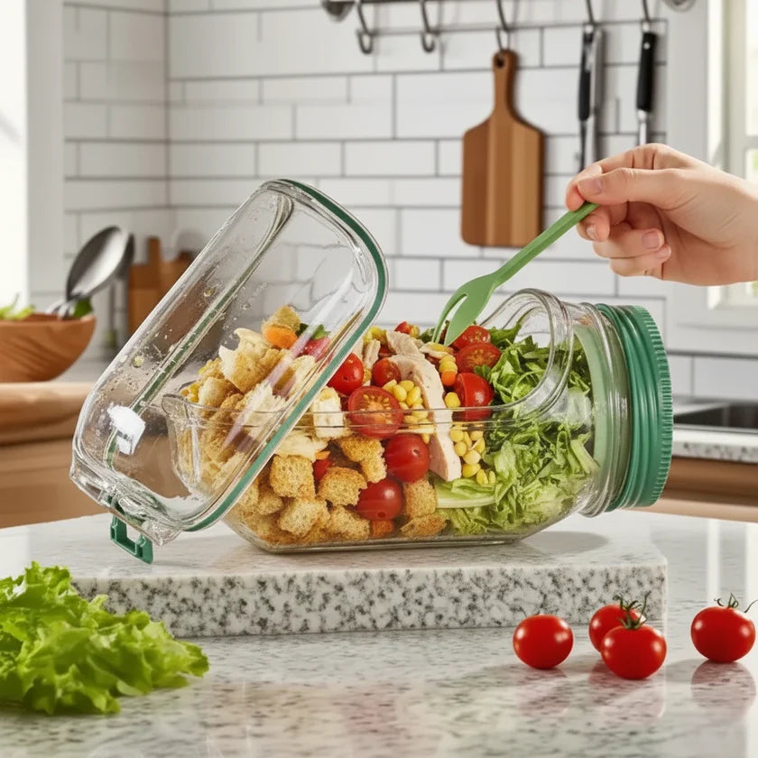 Portable Salad Jar Pro – Leak-Proof All-In-One Meal Prep Container